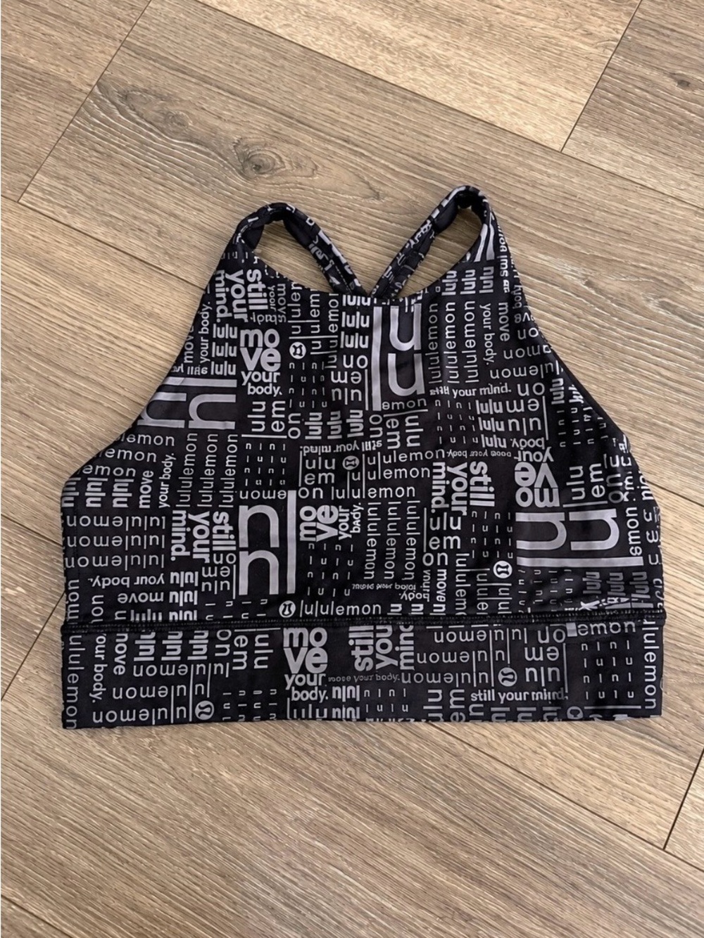 Lululemon Sports Bra, high neck, Black Logo-Print, size 10